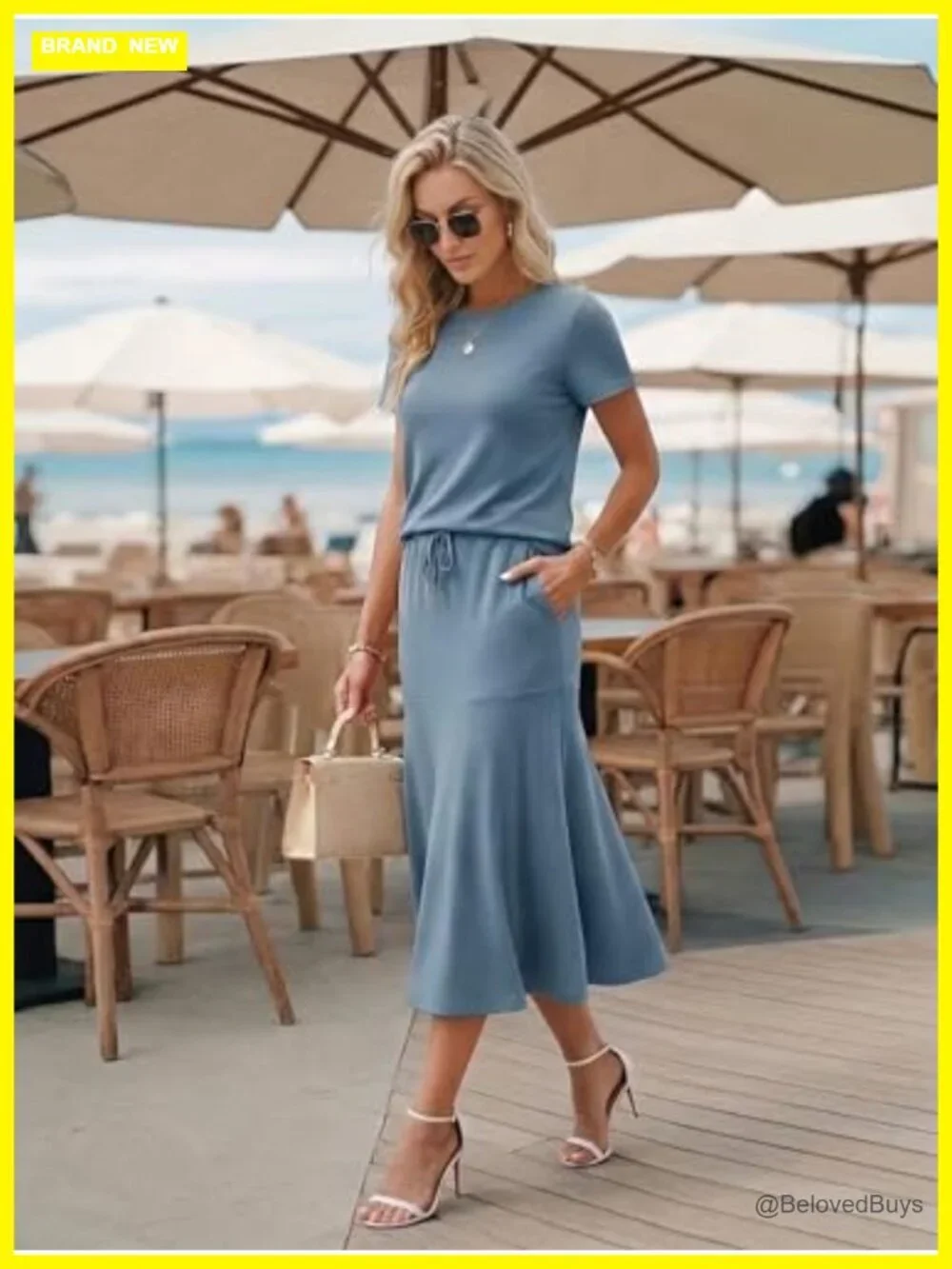 Women's Two Piece Skirt Set Short Sleeve Fishtail Midi with Pockets